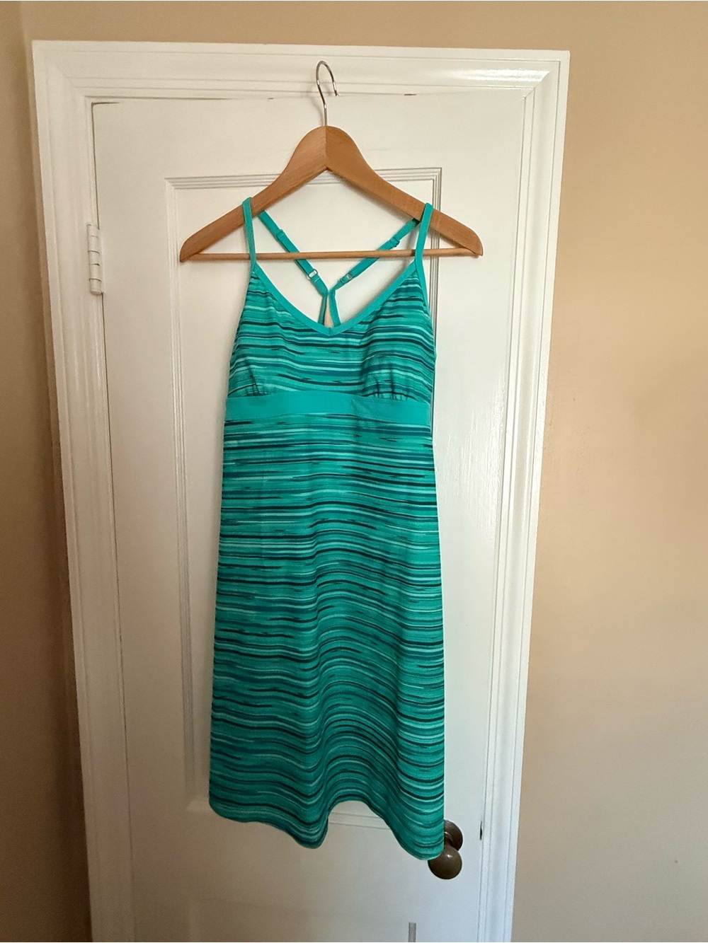 Athleta Shorebreak Teal Striped Swim Dress with Adjustable Straps